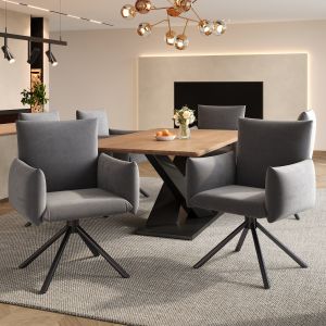 Set de 6 sillas comedor giratorias gris de terciopelo con brazos