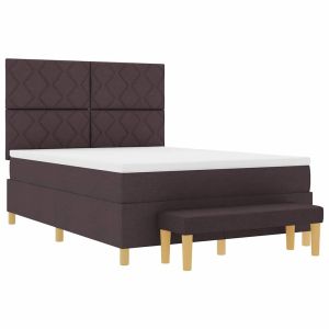 vidaXL cama tipo box spring marrón oscuro 140 x 190 cm tela