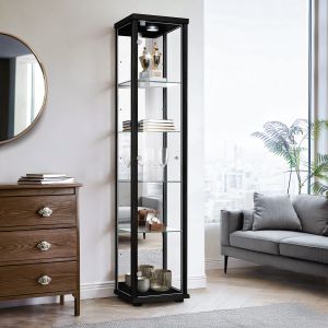 K-möbel vitrina cristal negro 176x37x33 cm con espejo, LED, cerradura