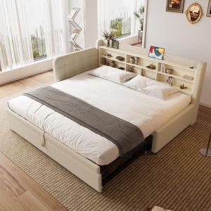 Sofa cama 90x200cm con almacenaje usb-c beige