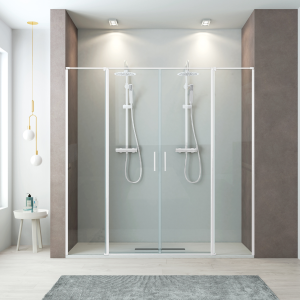 Mampara ducha frontal 2 puertas abatibles 2 fijos 230cm blanco