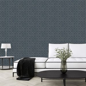 Papel pintado texturizado tnt motivo rombos efecto flocado azul