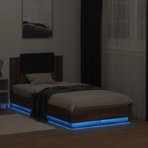 Cama cabecero luces LED marrón roble 75x190 cm reg2435