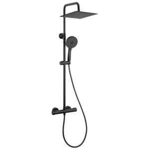 Columna de ducha termostática - acero inoxidable - negro - altura ajustable