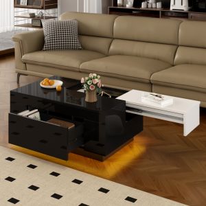 Mesa de centro extensible con LED mdf negro y blanco 35,5x80x50cm