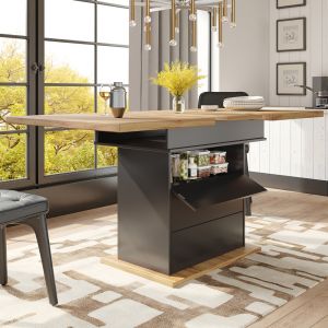 Mesa comedor extensible cocina mdf negro natural 110-140 cm