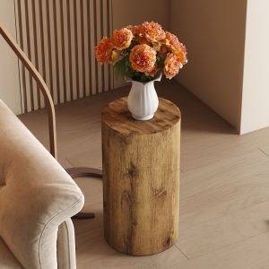Mesa auxiliar redonda mdf acabado madera natural 55x30x30cm