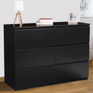 Cómoda negra de madera tomi de 110 cm con 6 cajones