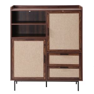 Aparador alto 2 puertas 2 cajones de tela y decoración nogal h120 cm