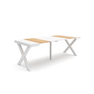 Mesa extensible, 58/222x90x73cm, roble y blanco, patas madera maciza rf2837