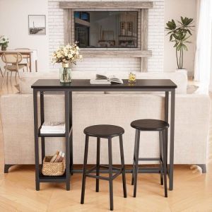 Mesa de bar alta - 2 taburetes - negro - 120 cm