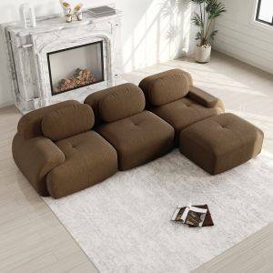 Sofá modular en l pana marrón antideslizante ergonómico