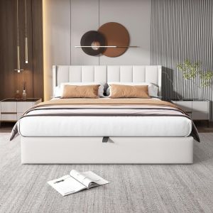 Cama 180x200 pu blanca con LED, usb y cabecero reclinable