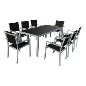Conjunto de jardín bari 8 plazas en textileno negro aluminio gris