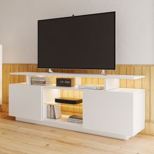 Mueble de tv con LED para salón 2 puertas blanco 55x140x35cm