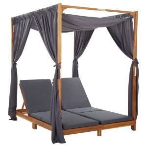 vidaXL tumbona doble con cortinas y cojines madera maciza de acacia