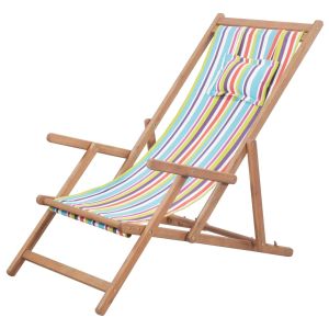 vidaXL silla de playa plegable de tela y estructura madera multicolor
