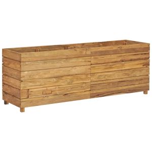 vidaXL jardinera madera maciza de teca y acero 150x40x55 cm