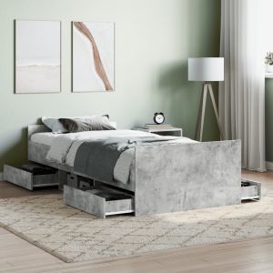 Cama con cabecero piecero gris hormigón 100x200cm