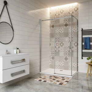 Mampara corredera frontal+panel lateral,vidrio 6mm,1200x800x1950mm