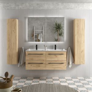 Mueble baño morai 120 cm roble con tirador negro | lavabo