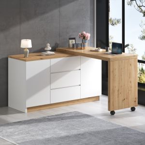 Escritorio giratorio plegable con cajones blanco roble