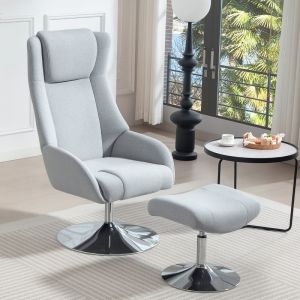 Sillón relax giratorio reclinable con reposapiés metal gris