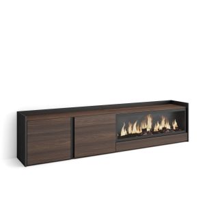 Mueble tv, 212x35x50cm, roble oscuro y negro, chimenea eléctrica xxl rf4487