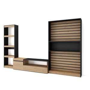 Muebles de salón para tv, 320x35x186cm, roble y negro rf2591