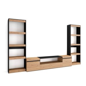 Muebles de salón para tv, 320x35x186cm, roble y negro rf2603
