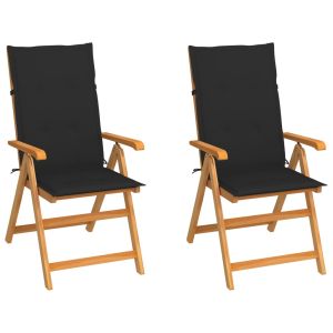 vidaXL sillas de jardín 2 uds con cojines negros madera maciza de teca