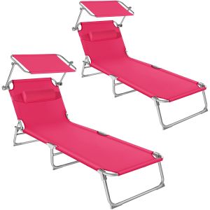 2 tumbonas plegable con reposacabezas extraíble rosa