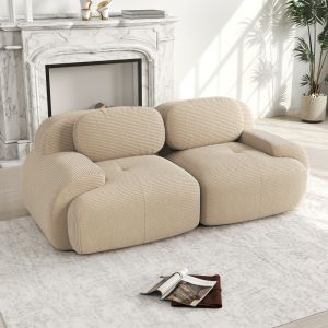 Sofá modular esquina pana beige sin estructura reposabrazos curvos