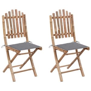 vidaXL sillas de jardín plegables 2 unidades bambú con cojines