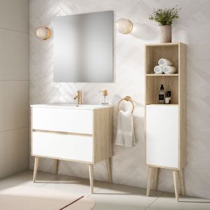 Conjunto muebles de baño ful noruega  80 roble blanco mate