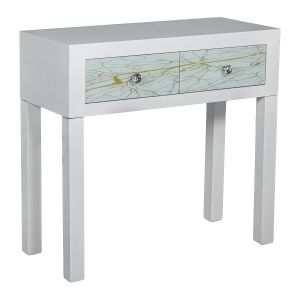 Mesa entrada 2 cajones madera lacada blanco, dorado