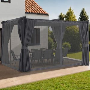 Pérgola retráctil - mosquitera - 4 cortinas - 3x4 m