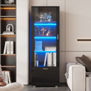 Vitrina alta con iluminación LED negro 160x40x50cm