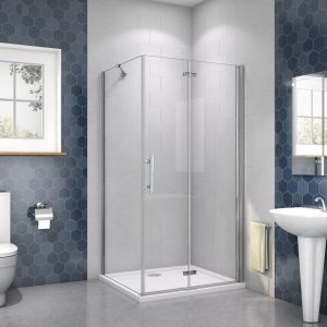Mampara de ducha frontal plegable+panel lateral,barra 45cm,1000x700x1850mm