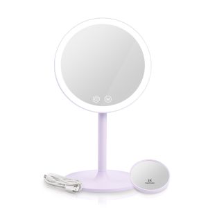 Emke espejo de maquillaje morado claro, luz regulable, táctil, 1x/3x