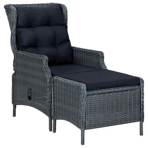 vidaXL silla de jardín reclinable con reposapiés ratán pe gris oscuro