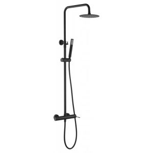 Columna de ducha extensible, termostatico rociador extraplano negro mate