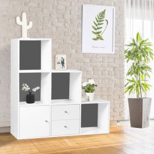 Biblioteca escalera de 3 niveles - blanco gris 88x88x30 cm