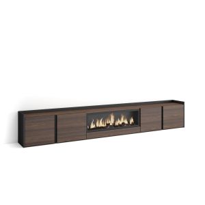 Mueble tv, 315x35x50cm, roble oscuro y negro, chimenea eléctrica xxl rf4620