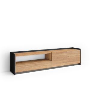 Mueble tv, 207x37x50cm, roble y negro, LED rf4847