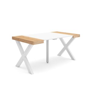 Mesa extensible, 160x90x73cm, roble y blanco, patas madera maciza rf2841