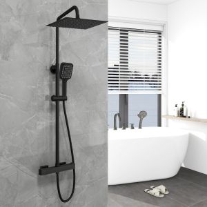 Aica columna ducha termostática negro 30x30cm alcachofa grande para baño