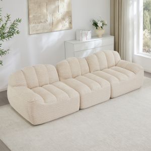 Sofá modular 3 plazas sin estructura forro polar beige blanco otomana