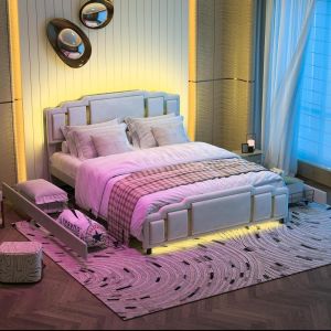 Sofa cama doble tapizado con almacenaje 140x200cm beige