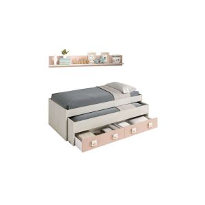Cama compacta nido con estantería y almacenamiento práctico